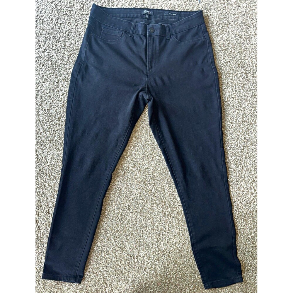 JNY Jones New York Black Skinny Jeans Women's Size 12 Mid Rise Stretch Slim